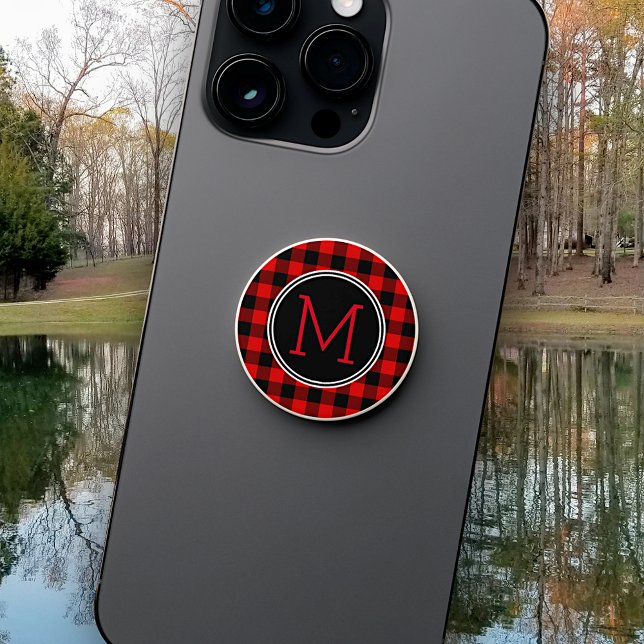 Rustic Red Black Buffalo Lumberjack Check Plaid PopSocket (Creator Uploaded)