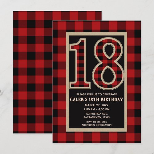 Rustic Red Black Buffalo Plaid 18th 18 Birthday