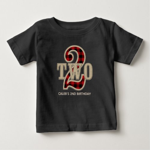 Rustic Red Black Buffalo Plaid 2nd Birthday Party Baby T_Shirt