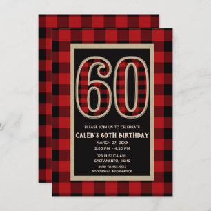 Rustic Red Black Buffalo Plaid 60th 60 Birthday Invitation