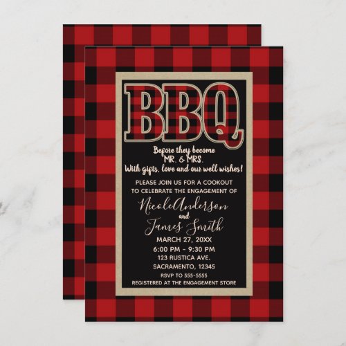 Rustic Red Black Buffalo Plaid BBQ Barbecue Invitation