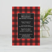Rustic Red & Black Buffalo Plaid Birthday Party Invitation (Standing Front)