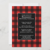 Rustic Red & Black Buffalo Plaid Birthday Party Invitation (Front)