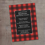 Rustic Red & Black Buffalo Plaid Birthday Party Invitation<br><div class="desc">A rugged and masculine design with an area for any Anniversary Date - 25th, 30th, 40th, 50th, 60th, 70th. Can also be used an an "over the hill" theme with the red and black colors. A classic, traditional pattern that has been around for years. If you need to adjust the...</div>