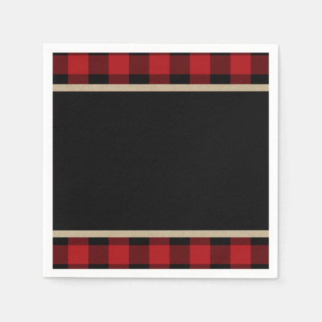 Rustic Red Black Buffalo Plaid Birthday Party Paper Napkins (Front)