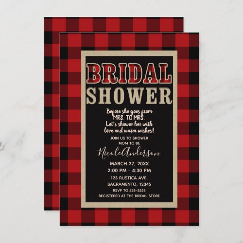Rustic Red Black Buffalo Plaid Bridal Shower Invitation