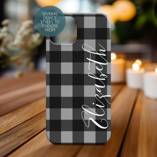 Rustic Red  Black Buffalo Plaid _ can edit grey iPhone 15 Case