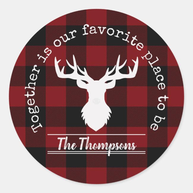 Rustic Red Black Buffalo Plaid Deer Family Name
