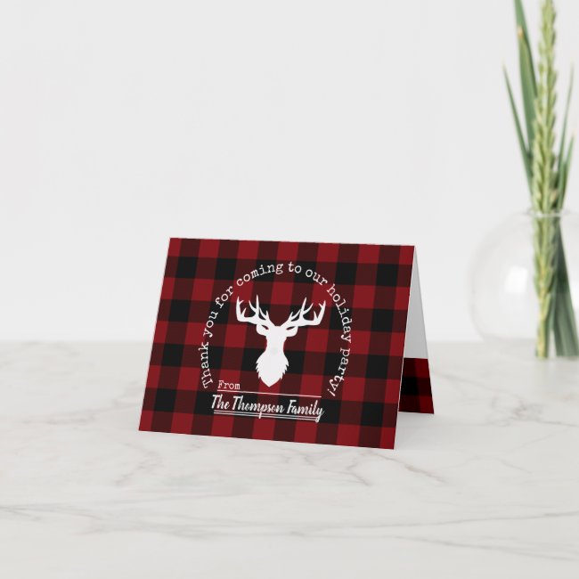 Rustic Red Black Buffalo Plaid Deer Thank You Card