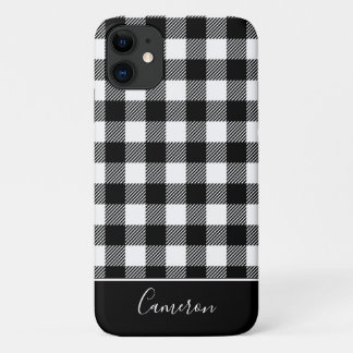 Rustic Red Black Buffalo Plaid - Editable Name iPhone 11 Case