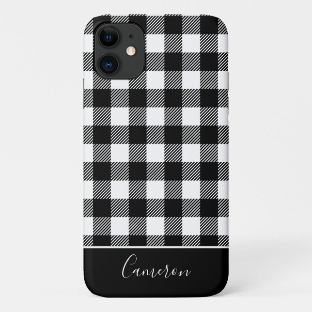 Rustic Red Black Buffalo Plaid - Editable Name Case-Mate iPhone Case (Back)