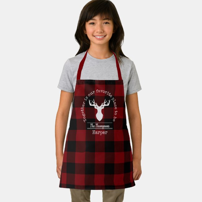 Rustic Red Black Buffalo Plaid Family Name Kids