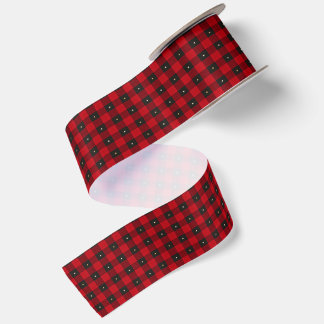 Rustic Red Black Buffalo Plaid Gold Star Design Satin Ribbon