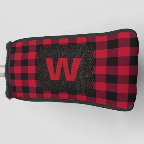 Rustic Red Black Buffalo Plaid Monogram Initial Golf Head Cover