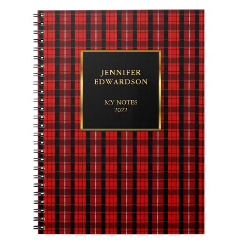 Rustic red black buffalo plaid monogram name notebook