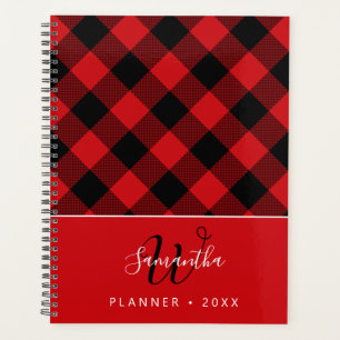 Rustic Red Black Buffalo Plaid Monogrammed 2026 Planner