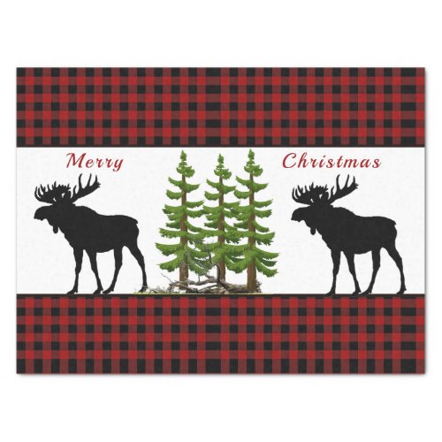 Rustic Red Black Buffalo Plaid Moose Christmas Tissue Paper