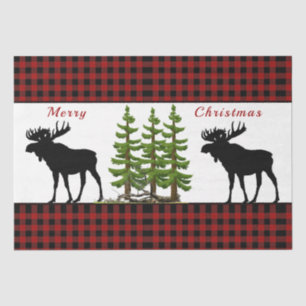 Rustic Red Black Buffalo Plaid Moose Christmas Tissue Paper