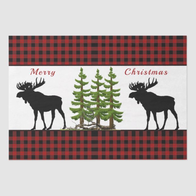 Rustic Red Black Buffalo Plaid Moose Christmas Tissue Paper (Front)