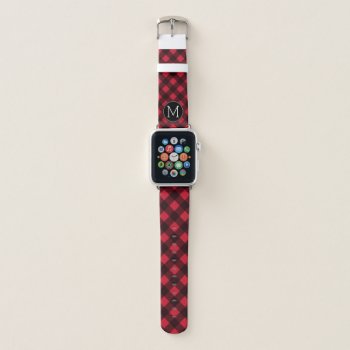 Rustic Red & Black Buffalo Plaid Pattern Monogram Apple Watch Band by MarshEnterprises at Zazzle
