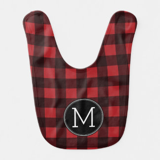 Rustic Red & Black Buffalo Plaid Pattern Monogram Bib