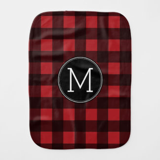 Rustic Red & Black Buffalo Plaid Pattern Monogram Burp Cloth