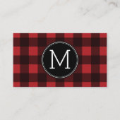 Rustic Red & Black Buffalo Plaid Pattern Monogram Business Card (Front)