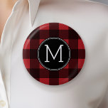 Rustic Red & Black Buffalo Plaid Pattern Monogram Button<br><div class="desc">A rugged and masculine design with an area for monograms. A classic, traditional pattern that has been around for years. If you need to adjust the artwork or change the font, you can click on the customize area. This will take you to the design tool where you can make many...</div>