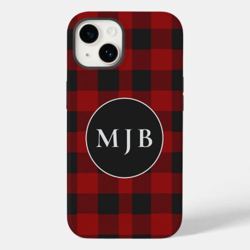 Rustic Red Black Buffalo Plaid Pattern Monogram  Case_Mate iPhone 14 Case