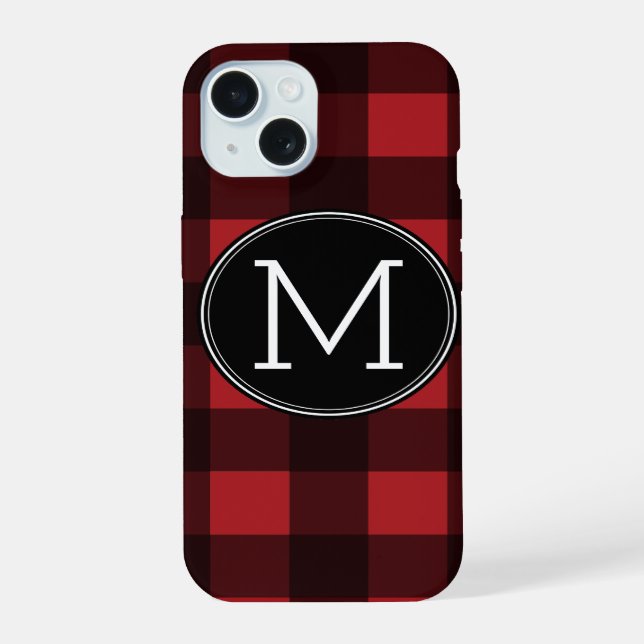 Rustic Red Black Buffalo Plaid Pattern Monogram Iphone Case (Back)