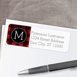 Rustic Red Black Buffalo Plaid Pattern Monogram Label