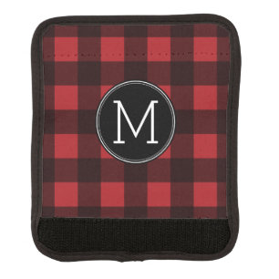 Rustic Red & Black Buffalo Plaid Pattern Monogram Luggage Handle Wrap