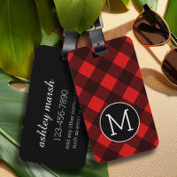Rustic Red Black Buffalo Plaid Pattern Monogram