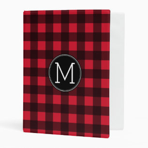 Rustic Red & Black Buffalo Plaid Pattern Monogram Mini Binder