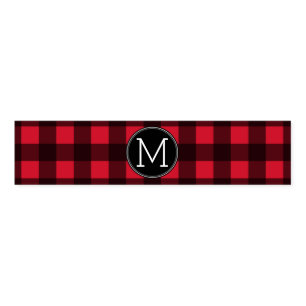 Rustic Red & Black Buffalo Plaid Pattern Monogram Napkin Bands