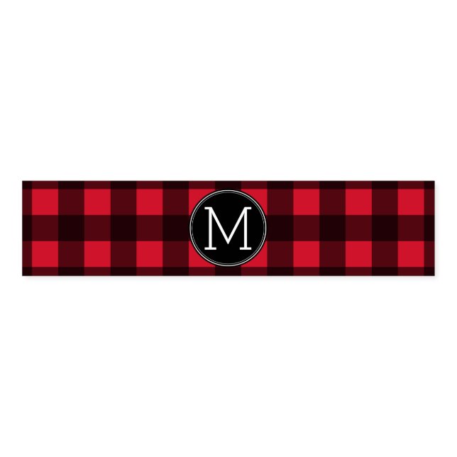 Rustic Red & Black Buffalo Plaid Pattern Monogram Napkin Bands (Unfolded)