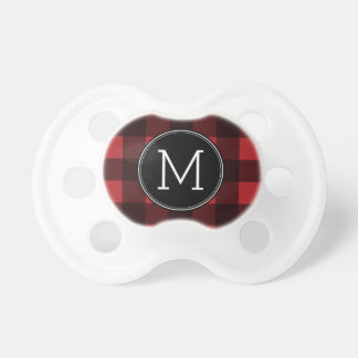 Rustic Red & Black Buffalo Plaid Pattern Monogram Pacifier