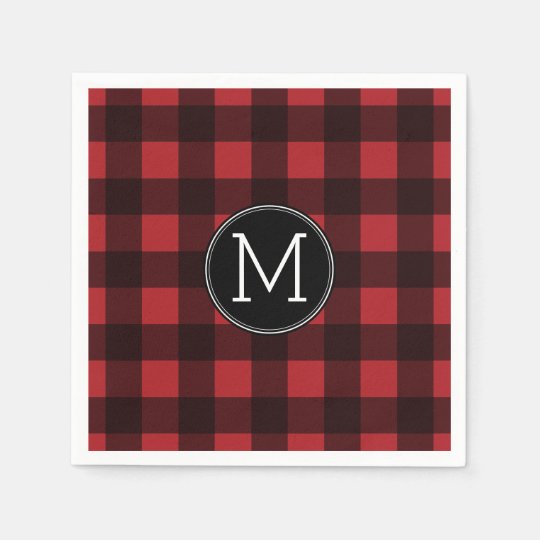 Rustic Red & Black Buffalo Plaid Pattern Monogram Paper Napkins ...