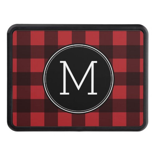 Rustic Red  Black Buffalo Plaid Pattern Monogram Tow Hitch Cover