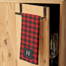 Rustic Red Black Buffalo Plaid Pattern Monogrammed