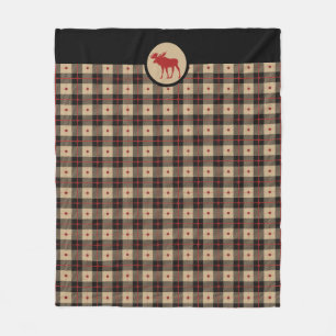 Rustic Red Black Buffalo Plaid Pattern Moose Fleece Blanket
