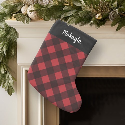 Rustic Red  Black Buffalo Plaid Pattern Script Small Christmas Stocking