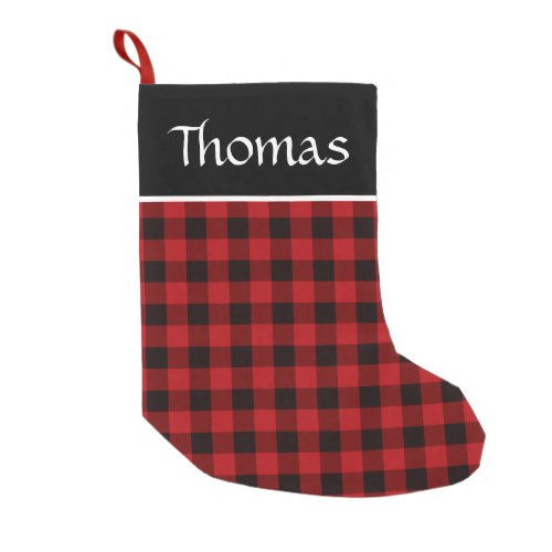 Rustic red black buffalo plaid small christmas stocking