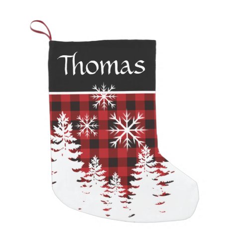 Rustic red black buffalo plaid small christmas stocking