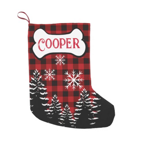 Rustic red black buffalo plaid small christmas stocking