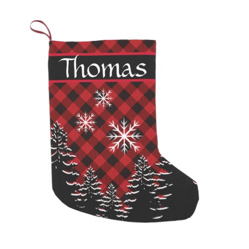 Rustic red black buffalo plaid small christmas stocking