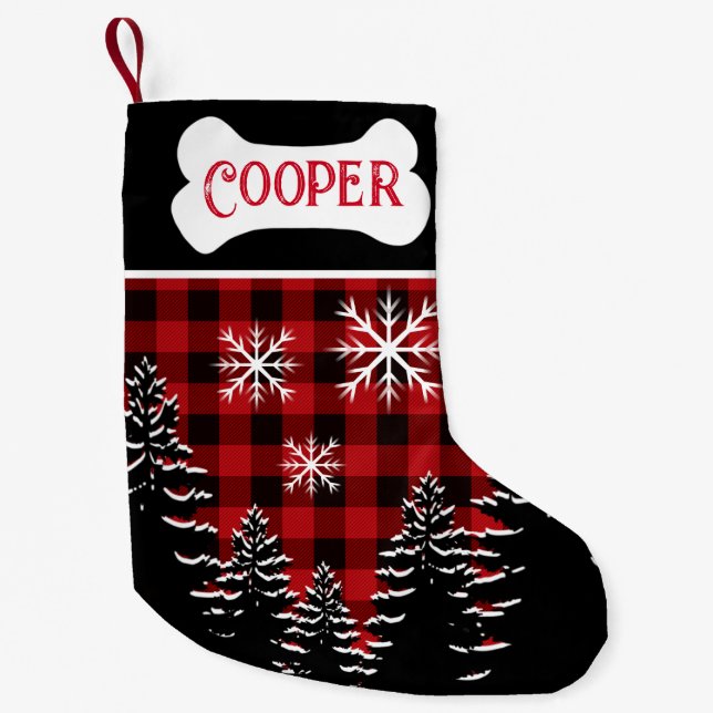 Rustic red, black buffalo plaid small christmas stocking (Front)
