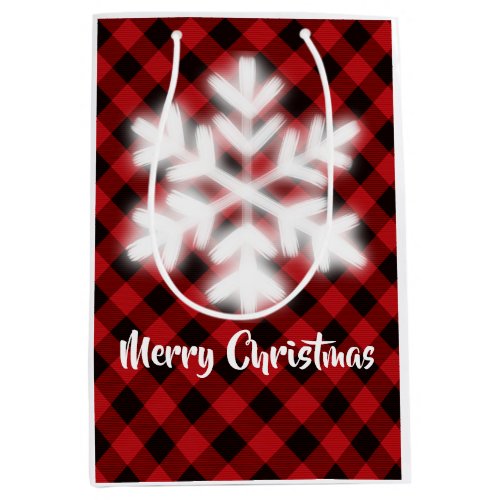 Rustic red black buffalo plaid _snow flake medium gift bag