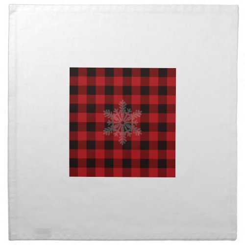 Rustic red black buffalo plaid _ snowflake cloth napkin