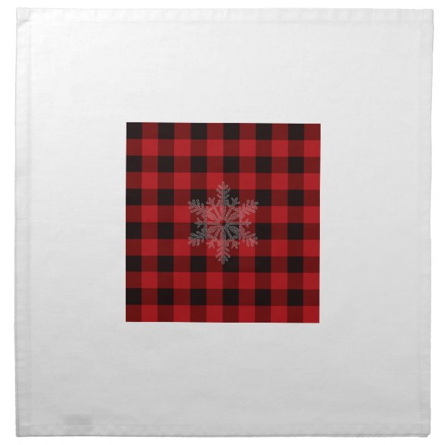 Rustic red black buffalo plaid - snowflake cloth napkin (Front)